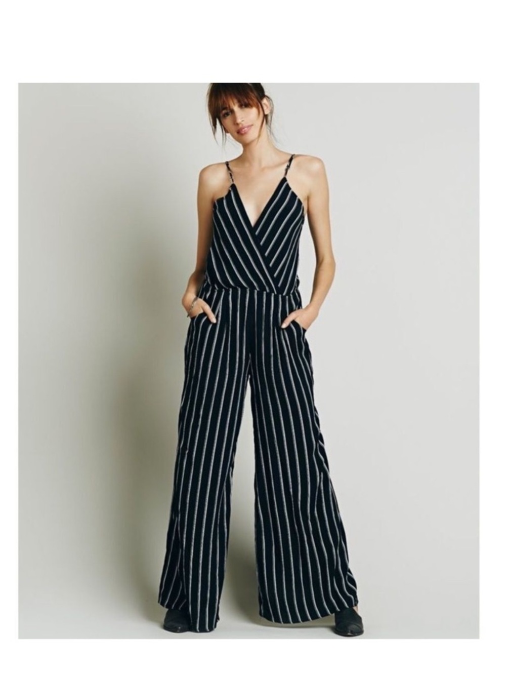 Flynn Skye Black & White Striped Wide-Leg Jumpsuit